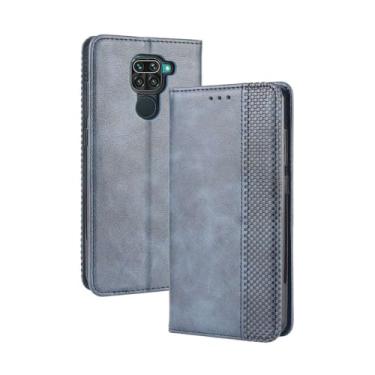 Imagem de Capa flip de couro para XIAOMI Redmi Note 9,Flip magnético retro,Caso de telefone de couro PU,Design de carteira com 3 slots de cartão e 1 clipe de dinheiro -Blue