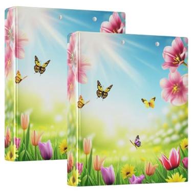 Imagem de Burbuja Fichário Hello Spring com 3 argolas de 3 cm para trabalho de escritório, fichário aberto D serve para papel tamanho carta com visão clara, 2 bolsos, pacote com 2