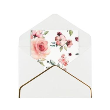 Imagem de SKKNT Cartões de felicitações para todas as ocasiões com estampa de flores rosas em branco versáteis com envelopes 11,4 x 15,2 cm