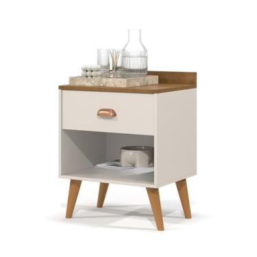 Imagem de Mesa De Cabeceira Pearl Com Pernas Em Estilo Vintage/Moderno — Esquema De Cores Para A DecoraçãO Do Quarto(PÉROLA - OFF WHITE/FREIJÓ)