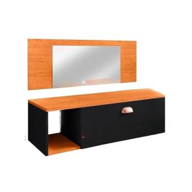 Imagem de Penteadeira ContemporâNea Para Montagem Na Parede Com Nicho E Prateleiras – Inclui Espelho E Gavetas(COM ESPELHO PRETO/CINAMOMO)