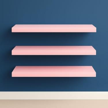 Imagem de Kit 3 Prateleiras 30cm MDF Luxo - Nichos para Sala, Cozinha, Quarto e Banheiro com Kit de Instalação Incluso(Rosa)