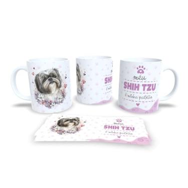 Imagem de Caneca de Cerâmica Beagle, Branca e Rosa, com Ilustração de Cachorro e Flores, Tema Pet, Design com Patinhas e Corações (13207)