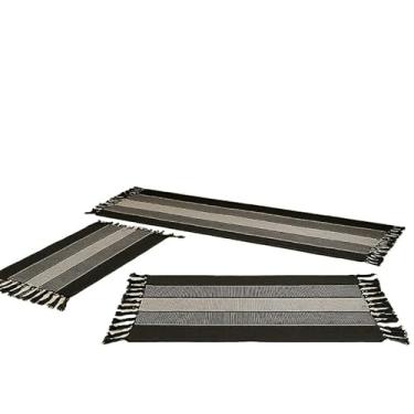 Imagem de Jogo De Cozinha Passadeira 3 Peças Algodão Artesanal(Preto faixa cru)