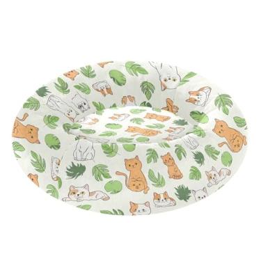 Imagem de SEHANY Cama de cachorro com estampa de gatos fofos, removível e lavável, pequena, redonda para gatos, cama fofa super macia para animais de estimação com fundo antiderrapante para cães pequenos e