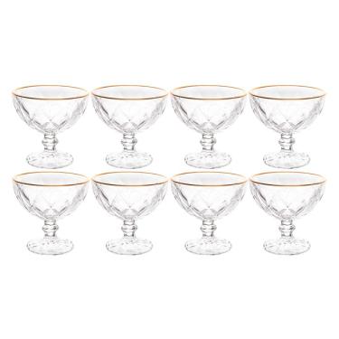Imagem de Jogo De Sobremesa 8 Taças Vidro Com Borda Fio Dourado Diamond Lyor 250ml