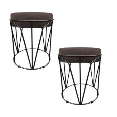 Imagem de Kit 02 Puff Babu Suede Base Preto Marrom