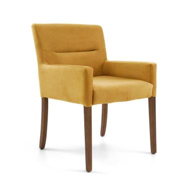 Imagem de Poltrona para Sala de Estar Veludo Pés Madeira Angel Mostarda