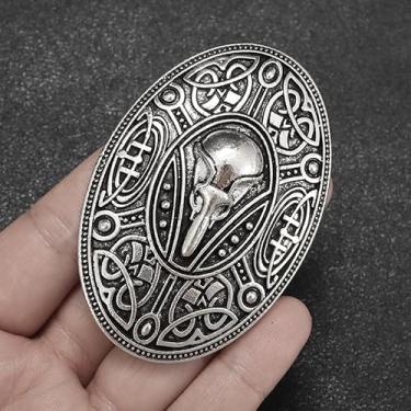 Imagem de Lucky zx Broche de caveira de corvo vintage masculino mitologia nórdica Odin Bird Shield Pin Amuleto Acessórios de joias, one size, Metal, Sem Pedra Preciosa