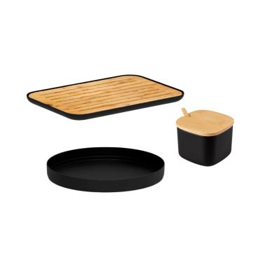 Imagem de Tabua Migalheira Açucareiro Bambu Bandeja Redonda Preto