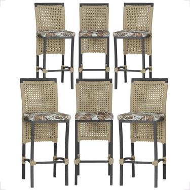 Imagem de 6 Banqueta Em Alumínio Roma Preta Corda Náutica Tecido 6 Rami