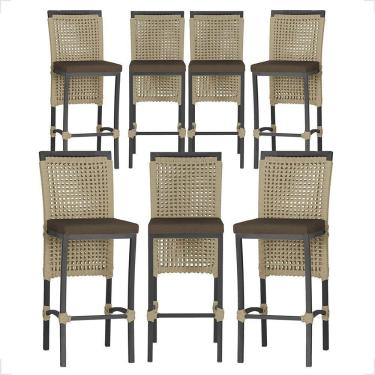 Imagem de 7 Banquetas Em Alumínio Roma Preta Corda Náutica Tecido 9 Rami