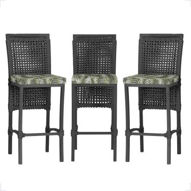 Imagem de 2 Banqueta Em Alumínio Roma Preta Corda Náutica Tecido 5 Preta