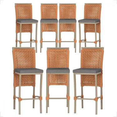 Imagem de 7 Banqueta Em Alumínio Roma Fendi Corda Náutica Tecido 11 Terra Cota Unico