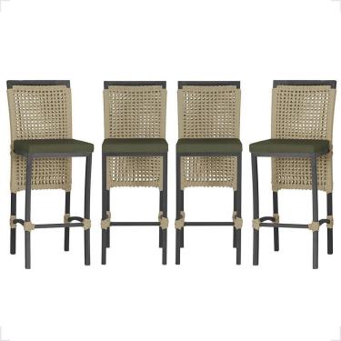 Imagem de 4 Banqueta Em Alumínio Roma Preta Corda Náutica Tecido 13 Rami