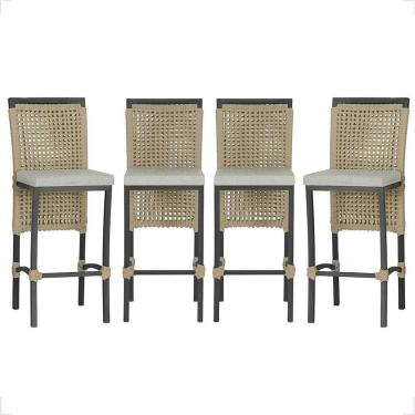 Imagem de 4 Banqueta Em Alumínio Roma Preta Corda Náutica Tecido 3 Rami