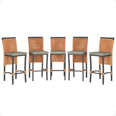 Imagem de 5 Banqueta Em Alumínio Roma Preta Corda Náutica Tecido 8 Terra Cota