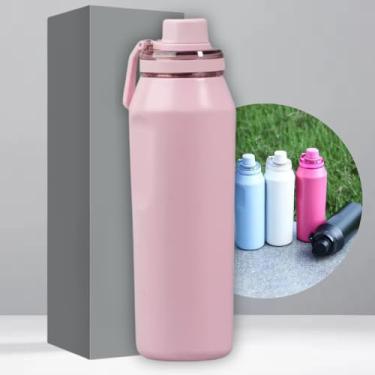 Imagem de Garrafa Térmica de Aço Inox 500ml - Tampa com Alça - Sistema de Parede Dupla Isolada à Vácuo - Ideal para Academia/Trabalho/Faculdade (Rosa)