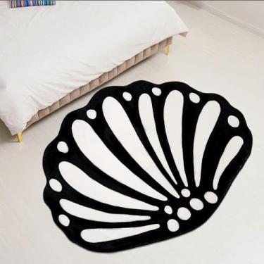 Imagem de Lacomfy Ocean Shell Tapete infantil com realce de concha do mar, tapete de banheiro super macio, absorvente, preto, tapete chique para crianças, para quarto, sala de estar, sala de jantar, 10 x 12 m