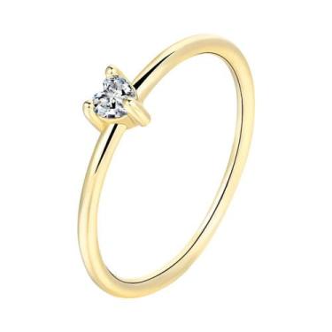 Imagem de Anel Minimalista Feminino Em Ouro Com Zircônia Em Forma De Coração, Jo