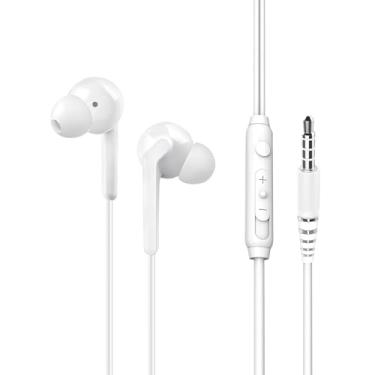Imagem de Fone de ouvido com fio com controle de volume do microfone para smartphone, compatível com Samsung/Iphone15 16 17/iPad/mesa/laptop (intra-auricular, conector de 3,5 mm, branco)