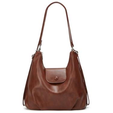 Imagem de Bolsa Hobo de couro PU retrô elegante bolsas de transporte grandes bolsas transversais bolsas conversíveis, Marrom, Free
