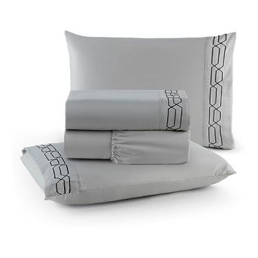 Imagem de Jogo de Cama Casal 300 Fios com Bordado 4 peças Cor:geometric