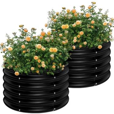 Imagem de AHEONLAR Pacote com 2, 6 x 0,6 x 0,5 m, redondo, galvanizado, elevado, jardim, caixa de plantador de metal para vegetais, canteiros elevados de aço para jardinagem, preto