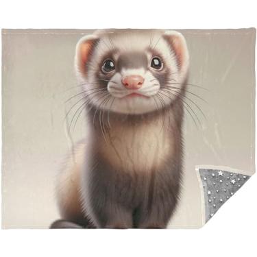 Imagem de Manta macia com estampa de animal de furão fofo para sofá 178 cm x 139 cm, cobertor xadrez mais macio do mundo, cobertores macios personalizados coloridos