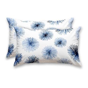 Imagem de HOMETITUTE Capas de almofada decorativas pacote com 2 fronhas de cetim 30 x 50 cm azul arte floral abstrata lombar para sofá sofá sala de estar fazenda decorações de férias
