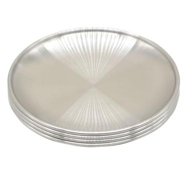 Imagem de 4 bandejas circulares de 14 cm, aço inoxidável dourado, para servir toalhas, pratos, chá, frutas, cosméticos, joias, bandeja decorativa (4 peças, prata)