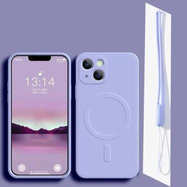 Imagem de Capa magnética com carregador sem fio para iPhone 16, 15, 14, 13, 12, 11 Pro Max, XR, XS, 7, 8 Plus, capa com alça de silicone preta, cor lavanda, para iPhone 11