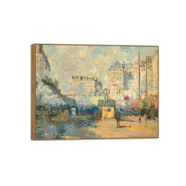 Imagem de BMZFYBS Claude Monet Famosa impressão em tela de parede pronta para pendurar estação efeito de luz solar pintura moldura de madeira para decoração de sala de estar 50 x 65 cm 20 x 26 pol