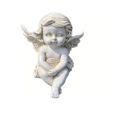 Imagem de CDHZYQ Estátua retrô de resina em ângulo branco, linda estátua de querubim para ambientes internos e externos, decoração de jardim, asas de anjo, coleção de ornamentos (14 x 11,4 cm)