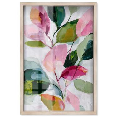 Imagem de Vibrant Leaves I Shadowbox Print Pink Palm Wall Art por Art Remedy, moldura loira, 53 x 78 cm