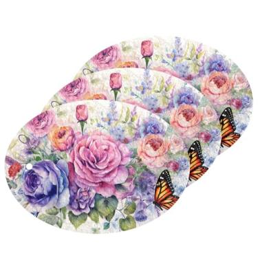 Imagem de CEBUGI Esponjas de limpeza que não arranham, pacote com 3 esponjas de cozinha para lavar pratos, suprimentos de limpeza para cozinha, banheiro doméstico (borboleta de flor de peônia em aquarela)