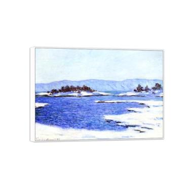 Imagem de Claude Monet Famosas Impressões em Tela de Parede Prontas para Pendurar - Bancos de Fiorde - Quadro Branco para Decoração de Sala de Estar 30 x 45 cm 12 x 18 pol