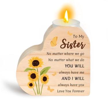 Imagem de Presentes de irmãs da irmã - Girassol Irmã Presentes de Aniversário Castiçal de Madeira em Forma de Coração Castiçal Natal Aniversário Dia dos Namorados Formatura para Irmãs