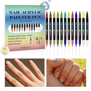 Imagem de Marcadores De Unhas | Conjunto De 12 Unidades Seca Rápido Com Durabilidade Longa,Canetas De Design Para Esmalte Em Gel Com Ponta Fina | Para Desenho Pintura Pontilhado Artesanato Design Natal Aniversá