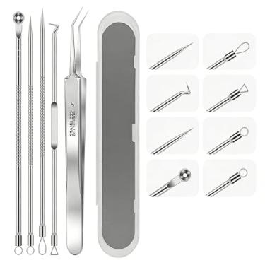 Imagem de Kit de ferramentas de remoção de cravos de 5 peças – Conjunto de extrator de manchas de aço inoxidável com estojo portátil