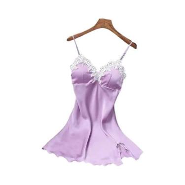 Imagem de Camisola Sexy De Seda Com Renda Para Mulheres, Alças Em Laço, Roupa De