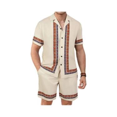 Imagem de Conjunto Vintage Masculino De 2 Peças Camisa De Manga Curta Com Botão 