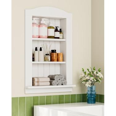 Imagem de CHOEZON Armário de remédios embutido, nicho de parede embutido de 3 camadas, suporte de parede para armário de banheiro, organizador de remédios de bambu, armário de armazenamento de parede, para