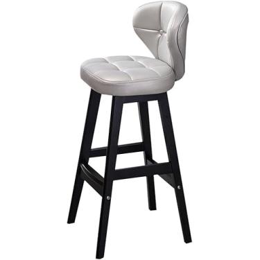 Imagem de Banqueta de bar de madeira maciça cadeira de bar para móveis domésticos assento acolchoado cozinha café da manhã banco retrô simples com encosto cadeiras (cinza)