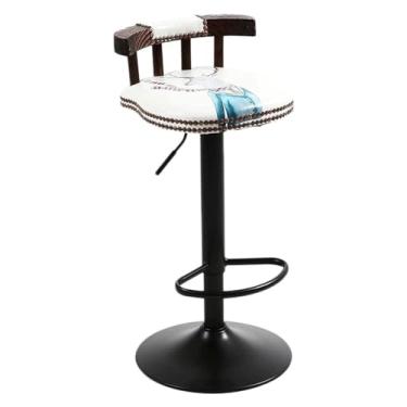 Imagem de WYNSJDBB Cadeira de bar, banco alto de ferro forjado, banco de bar americano, material de couro de cera de óleo vintage, cadeira minimalista moderna, apoio para os pés