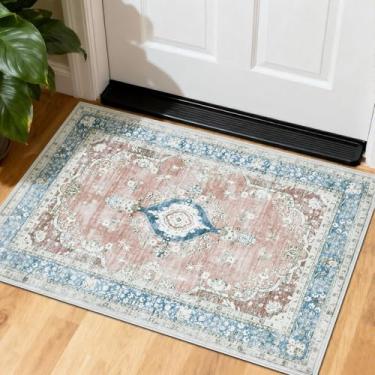 Imagem de WEZVIX Tapete de entrada 5 x 7 cm, tapete vintage tradicional lavável, suporte de borracha antiderrapante, tapete de área pequena macio para entrada, cozinha, entrada interna da porta da frente