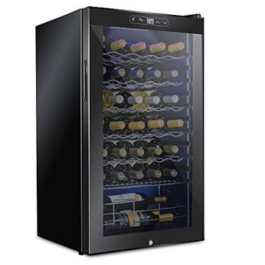 Imagem de SCHMECKE 34 Compressor de garrafa Refrigerador de vinho com trava | Grande Adega de vinhos independente | 41f-64f Geladeira de vinho com controle de temperatura digital para vinho, branco, champanhe ou espumante - Preto