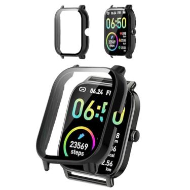 Imagem de Capa protetora compatível com smartwatch ICHPULG P91 de 1,85 polegadas, capa rígida de policarbonato e protetor de tela de vidro temperado 9H - à prova de choque, resistente a arranhões, cobertura