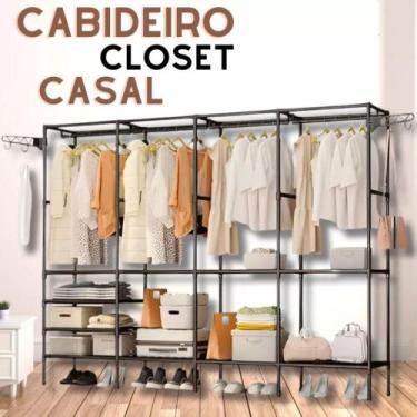 Imagem de Guarda Roupa Arara Cabideiro Para Roupa Triplo Cabides Closet Com Prat