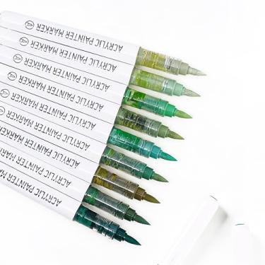 Imagem de Liulich Marcadores de tinta acrílica, série de cores sólidas, conjunto de 9 canetas de tinta acrílica, ponta de pincel, canetas de tinta acrílica para pintura rupestre, canecas de cerâmica, madeira